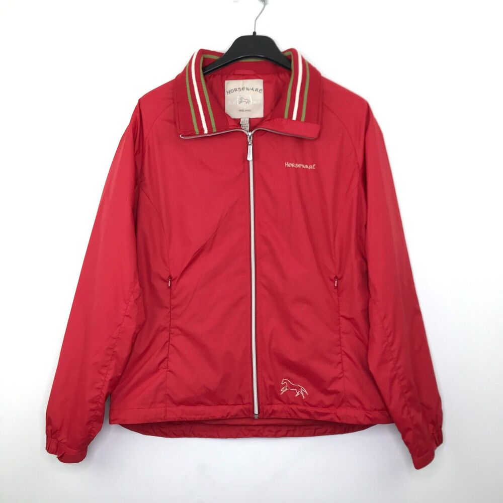 Horseware Women's Large Jacket Red Solid Logo Full Zip Windbreaker Flaw BX17